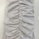 Wong Studio New Ruched Flared Hem Striped Short Sleeve Shirt Dress White Grey Photo 5