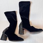 Vintage Black Velvet Mid Calf Sock Boots Women’s 8 Fall Classic Heels Photo 1