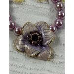 Flower Pearl Beaded Necklace, Floral Pendant, Purple Lavender Beads, Statement Photo 2