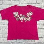 Handmade Vintage Glitter Puffy Paint Floral Logo Short Sleeve Shirt Pink Cropped Size M Photo 0