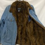 Denim&Co Blue Jacket Brown Faux Fur lining pockets Wo size smallclean condition Photo 3