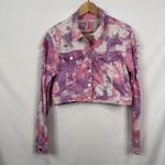 American Bazi Tie Dye Denim Jacket Distressed Cropped Pink Purple Size L Photo 4