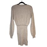 252. Solid Drop Shoulder Ribbed Knit Sweater Dress | Cozy Stretchy Long Sleeve Tan Size M Photo 4