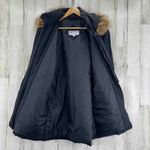Gallery Vintage 80s  Coat Womens Medium Black Rayon Blend Raccoon Fur Trim‎ Hood Photo 2