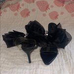 Azalea Wang Black Mules with Rhinestone Bow Size 7.5 Photo 1