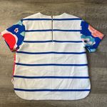 Kate Spade  Size 12 Ramona Top Hi-Low Hem Blue Multi Floral Pattern Short Sleeve Photo 2