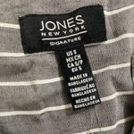Jones New York Signature Gray Striped Short Sleeve Blouse Photo 3