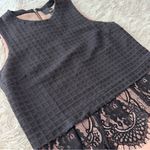 Anthropologie  Greylin Black Textured Top with Pink Lace Hem Size S Photo 9
