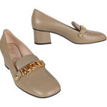 Gucci  Sylvie Loafer Pumps Tan Leather Mid-Heel Chain Web Stripe Women's EU 40 Photo 0