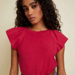 Nation Ltd  Lorna Cotton Tank in Raspberry Size Large Flutter Shoulder Photo 0