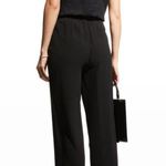 Eileen Fisher  Georgette Crepe Ankle Pants 100% Silk High Waisted Black Small Photo 1