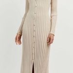 Dissh Sylvia Stone Ribbed Knit Midi Dress Cream Beige Long Sleeve Button Down XL Tan Photo 0