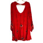 Free People  Embroidered Red Boho Mini Dress Cutout Back Size L with pockets Photo 8