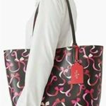 Kate Spade New York Black Red Leather Wrapping Party Bows Reversible Tote Bag Photo 0