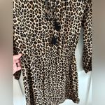 ee:some Eesome Women's S Long Sleeve Smocked Waist Mini Dress Tan Cheetah Print Tie Neck Photo 5