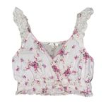 Love Shack Fancy white pink floral lace crochet sleeve crop tank women’s size L Photo 0