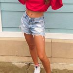 Strut & Bolt Red Ruffle Cropped Shirt Photo 0