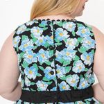 Unique Vintage  Peplum Retro Black & Blue Floral Honeybun Sleeveless Blouse M Photo 4