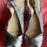 Coach Women's Metallic Silver Cross-Strap Sandals Photo 0