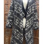 Design History  L Cardigan Sweater Black Open Front Knit Soft Duster Geometric Photo 0