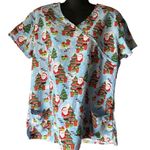 Wear For Care V Neck Scrub Top Holiday Christmas Print Photo 0