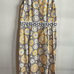 Handmade Gray Yellow Floral Polka Dot Midi Dress Mod Retro Style M Photo 0