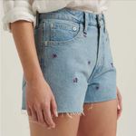 Lucky Brand  Lucky Pins Blue Denim Cutoff Jean Shorts with Embroidery Womens 8/29 Photo 2