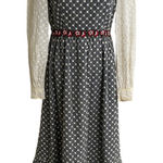 Vtg Floral Embroidered Maxi Dress Mock Neck Lace Ruffle Victorian sm Photo 0