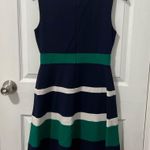 Connected Apparel  Women’s A-line Blue Green Stripe nautical Dress Size 6 Petite Photo 3