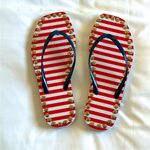 New Hand Made Red and White Striped Flip Flops Size 9 Photo 3
