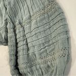 American Eagle Boho Puff Sleeve Tie-Front Crop Blouse Women’s Medium Sage Green Photo 9