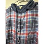 LL Bean Plaid Button Up Shirt Hoodie Women's Size L Blue Red Casual Comfort Size L Photo 2
