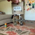 Mia Inspirations Collection Chunky Silver Tarnished Gem Dangle Cross Earrings Black Photo 2