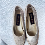 Louise James Women's Beige Linen Square Toe Block Heel Loafers Shoes Size 6.5M Tan Photo 3