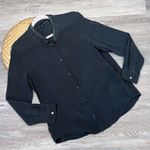 The Kooples  black silk lambs‎ leather trim button down blouse Photo 7