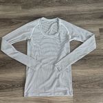 Lululemon athletica Black Striped Swiftly Crewneck Top Photo 0