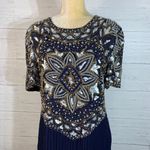 Night Vogue Sheath Dress Womens medium navy Sequin Beaded Lined Back Vent & Zip Photo 1