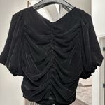 ZARA  NWT black velvet velour ruched gathered puff sleeve short sleeve top Photo 7