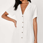 Lulus  Central Park Sweetie White Linen Collared Button-Up Mini Dress Photo 0