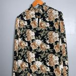 En Saison Black Cream & Olive Floral Long Sleeve Smock Ruffle Top Blouse Large Photo 7