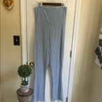 Pretty Little Thing  Light Blue Textured Flare Strapless Jumpsuit Photo 4