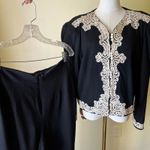 Vintage 1980s Marie St. Claire Black Wool Lace Trim Suit Set Jacket Pants Sz 14 Photo 0