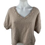 By Together  Women's Brown Tan V-Neck Short Sleeve Crop Knit Sweater Top Size S Photo 0