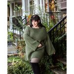 Free People  Boat Neck Tunic Sweater in Chive Combo Size Medium Photo 2