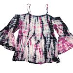 Torrid Plus 0 0X Purple Tie Dye Cold Shoulder Flare Smocked Babydoll Top Shirt Photo 2