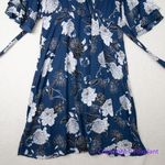City Chic navy blue faux wrap dress with white floral print waist tie, size 22 Photo 4