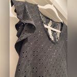 SheIn Black Eyelet V-Neck Blouse With Ruffle Short Sleeves & Lace Back Closure Photo 5