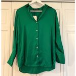 ZARA  green satin NWT button up blouse xs Photo 3