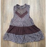 Free People  Lace Tank Top Sleeveless Purple Women's XS Mock Neck Tiered Photo 0