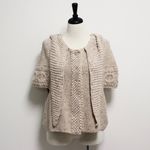 Far Away From Close Oatmeal Beige Knit Hooded Short Sleeve Snap Button Cardigan Photo 1